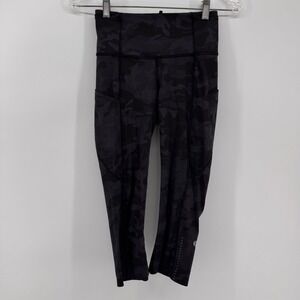 Lululemon Speed Up Crop Leggings Women 4 Black Camo High Rise Pockets 19" Inseam